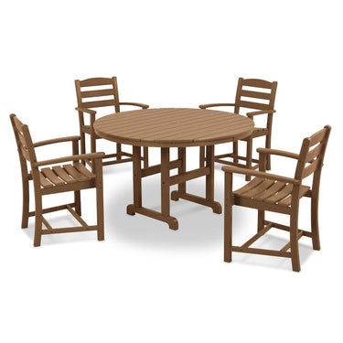 POLYWOOD La Casa Cafe 5 Piece Round Farmhouse Arm Chair Dining Set - Teak